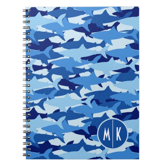 Carnet Monogramme du motif | de requin bleu (Devant)