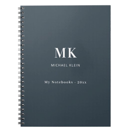 Carnet monogramme du nom gris du charbon (Devant)