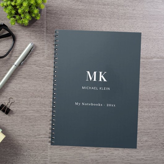 Carnet monogramme du nom gris du charbon
