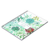 Carnet Monogramme Écriture Aqua Vert Floral Aquarelle (Côté gauche)
