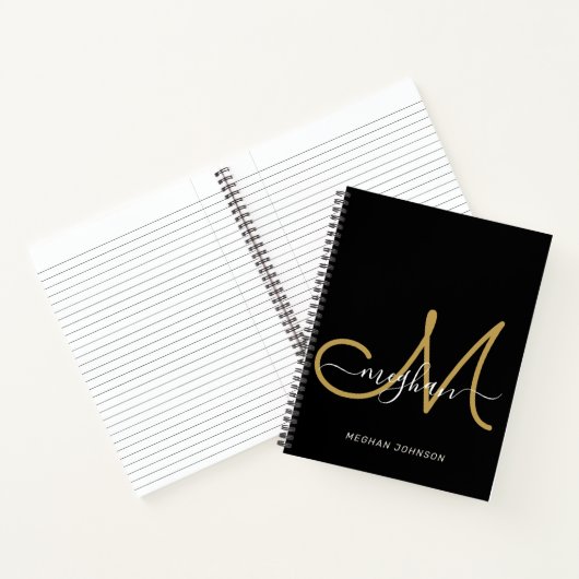 Carnet Monogramme écriture manuscrite Or Noir Moderne (Intérieur)