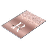 Carnet Monogramme écriture rose or métal paillettes coulu (Côté gauche)