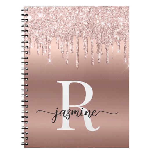 Carnet Monogramme écriture rose or métal paillettes coulu (Devant)
