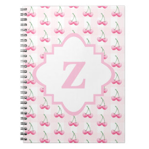 Carnet Monogramme élégant à la cerise rose aquarelle