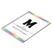 Carnet Monogramme Élégant blanc noir Script Bureau École (Côté gauche)