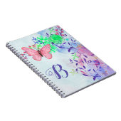 Carnet Monogramme Élégant Bleu Papillon rose Floral (Côté Droit)