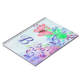 Carnet Monogramme Élégant Bleu Papillon rose Floral (Côté gauche)