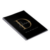 Carnet Monogramme élégant en écriture dorée moussue noir (Côté Droit)