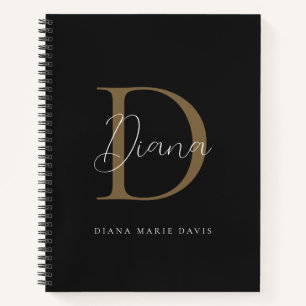 Carnet Monogramme élégant en écriture Midnight Black Moss