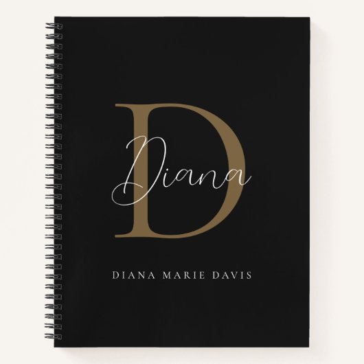 Carnet Monogramme élégant en écriture Midnight Black Moss (Devant)