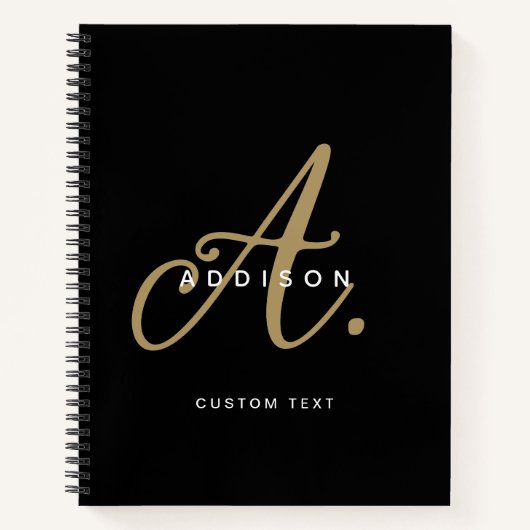 Carnet Monogramme élégant en écriture noire et or (Devant)