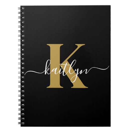 Carnet Monogramme élégant en or noir Script (Devant)