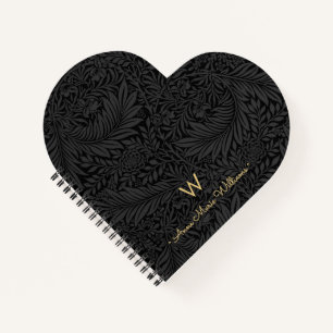 Carnet Monogramme élégant en or Nom Motif floral noir