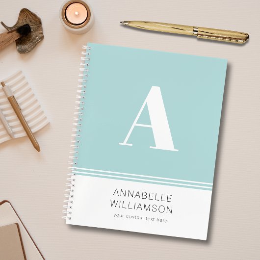 Carnet Monogramme élégant et simple vert menthe
