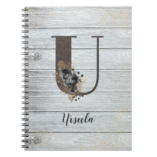 Carnet Monogramme élégant Goth moderne Noir Rose U Noteb (Devant)