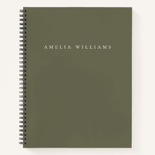 Carnet Monogramme élégant minimaliste vert olive (Devant)