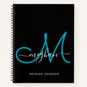 Carnet Monogramme élégant moderne noir sarcelle script (Devant)