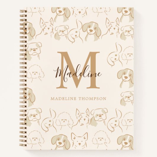 Carnet Monogramme élégant Motif de chien pop neutre migno (Devant)