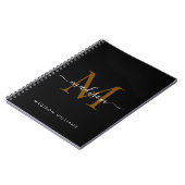 Carnet Monogramme Élégant Noir Or Script Bureau École (Côté gauche)