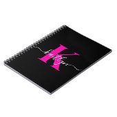 Carnet Monogramme élégant noir rose vif écriture (Côté gauche)