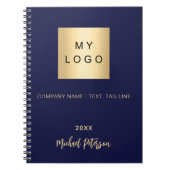 Carnet Monogramme élégant or bleu marine pour logo d'entr (Devant)