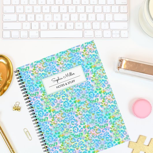 Carnet Monogramme élégant peau de léopard aquarelle verte