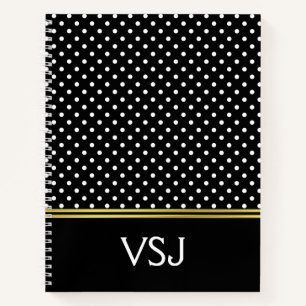 Carnet Monogramme Élégant Points noirs et blancs