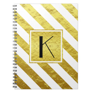 Carnet Monogramme élégant rayures or