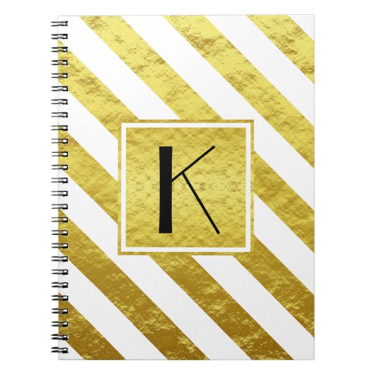 Carnet Monogramme élégant rayures or (Devant)