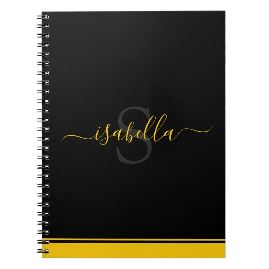 Carnet Monogramme élégant Script Jaune noir (Devant)