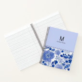 Carnet Monogramme élégant Teintes bleues Fleur florale (Intérieur)