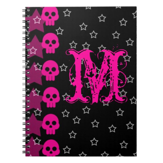 Carnet Monogramme EMO Punk de crâne de fille Note initial (Devant)