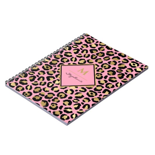Carnet Monogramme Empreinte de léopard noir et or rose ch (Côté gauche)