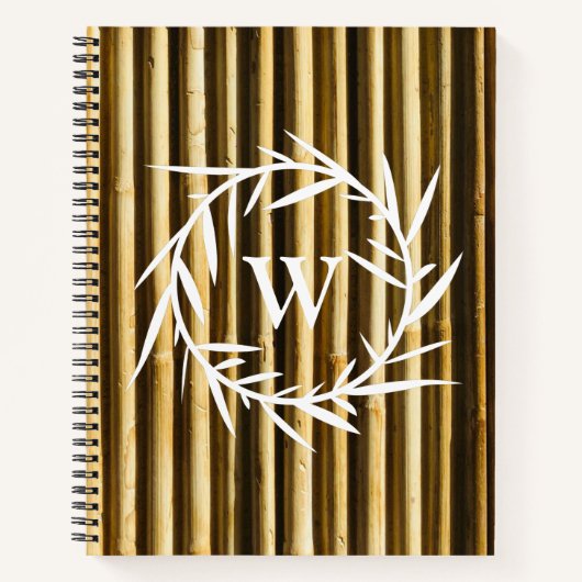 Carnet Monogramme en bambou rustique Lignes verticales Mo (Devant)