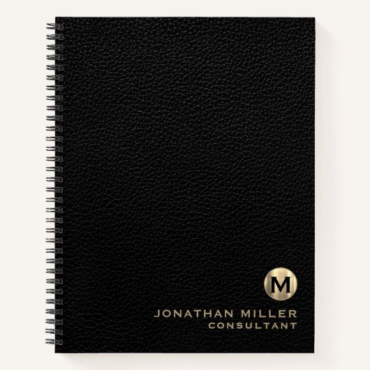 Carnet Monogramme en cuir noir professionnel (Devant)
