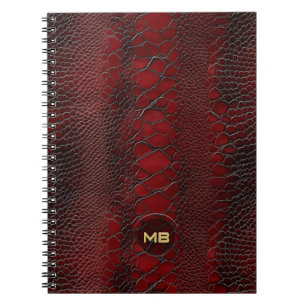 Carnet Monogramme en cuir rouge Snakeskin imprimé