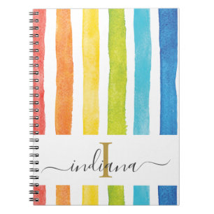 Carnet Monogramme en écriture cursive à rayures arc-en-ci