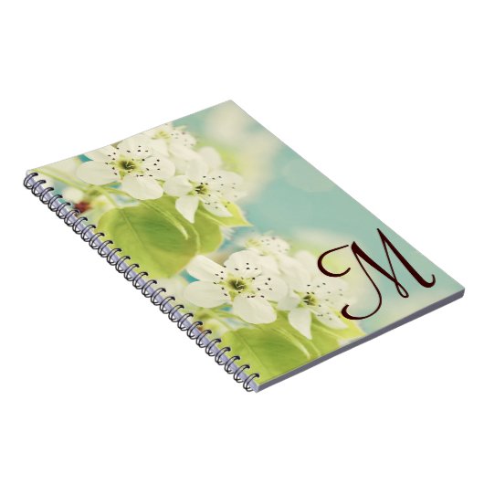 Carnet Monogramme en fleurs de cerisier blanc Note initia (Côté Droit)