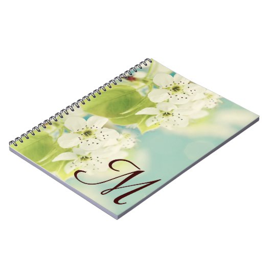 Carnet Monogramme en fleurs de cerisier blanc Note initia (Côté gauche)