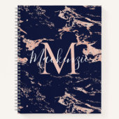 Carnet Monogramme en marbre bleu marine et Rose or (Devant)
