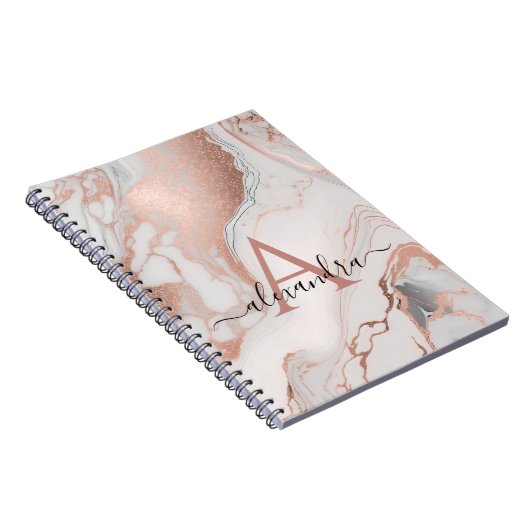 Carnet Monogramme en marbre doré rose sur mesure Initiale (Côté Droit)