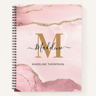 Carnet Monogramme en marbre gris rose rose or tendance