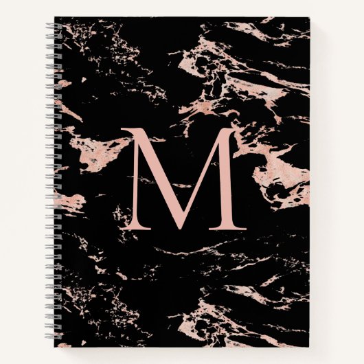 Carnet Monogramme en marbre noir chic Rose Gold Foil (Devant)