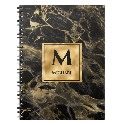 Carnet Monogramme en marbre noir et or Elégant luxe (Devant)
