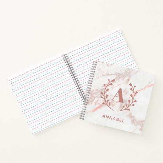 Carnet Monogramme en marbre rose Toute initiale et nom pe (Intérieur)