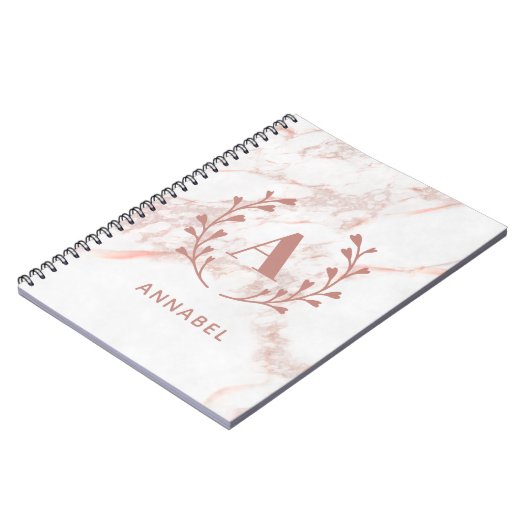 Carnet Monogramme en marbre rose Toute initiale et nom Pe (Côté gauche)