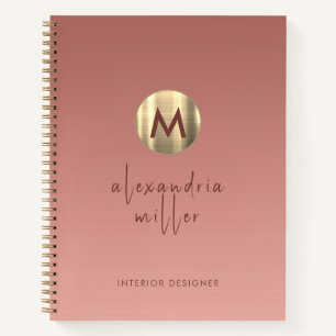 Carnet Monogramme en métal brossé rose or Ombre
