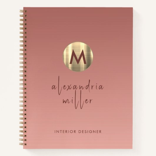 Carnet Monogramme en métal brossé rose or Ombre (Devant)