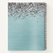 Carnet Monogramme en métal brossé sarcelle aqua paillette (Dos)