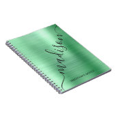 Carnet Monogramme en métal vert moderne Signature Nom du  (Côté Droit)